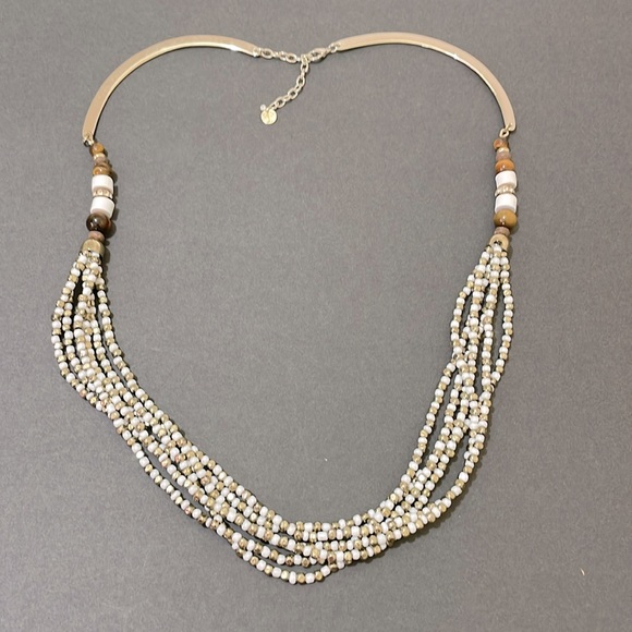 Talbots Multistrand Statement White & Gold Beads Necklace - Picture 1 of 7